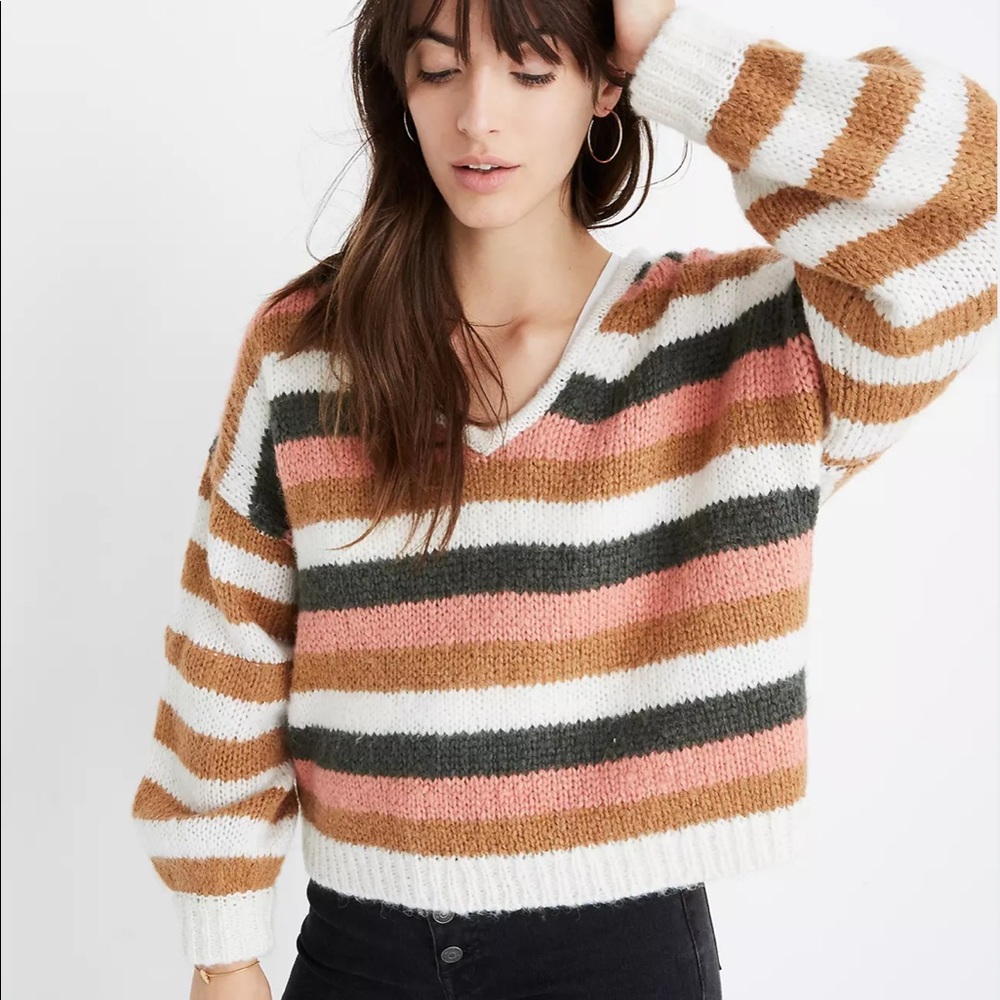 Madewell Balloon-Sleeve Pullover Sweater in Stripe Mix
